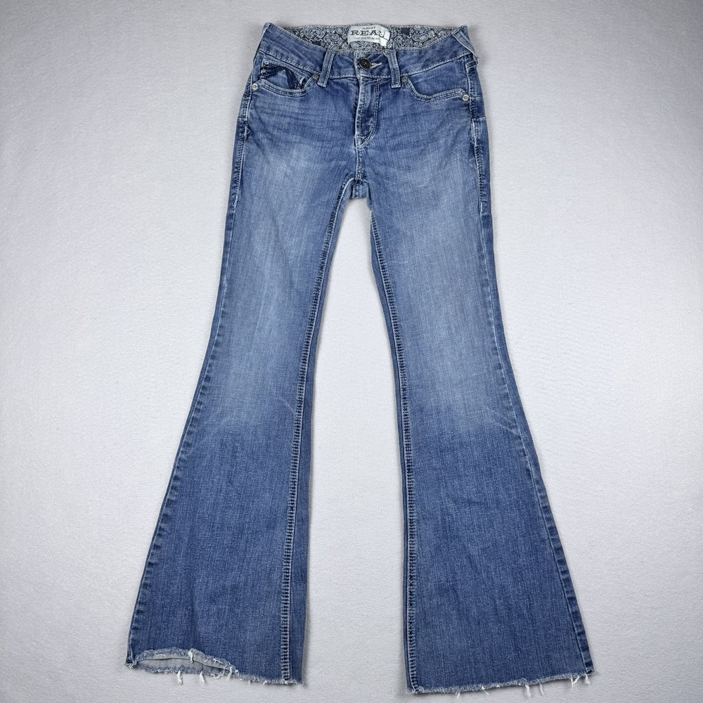Ariat REAL Denim Flare Jeans Women 27x32 Boot Cut Mid Rise Fray Rodeo Cowgirl
